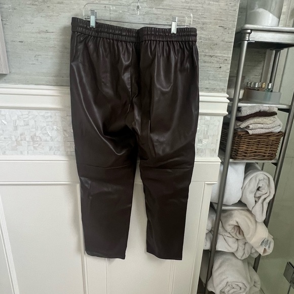 NWT new large Anthropologie sakara faux vegan leather jogger pants cocoa brown - Picture 12 of 17